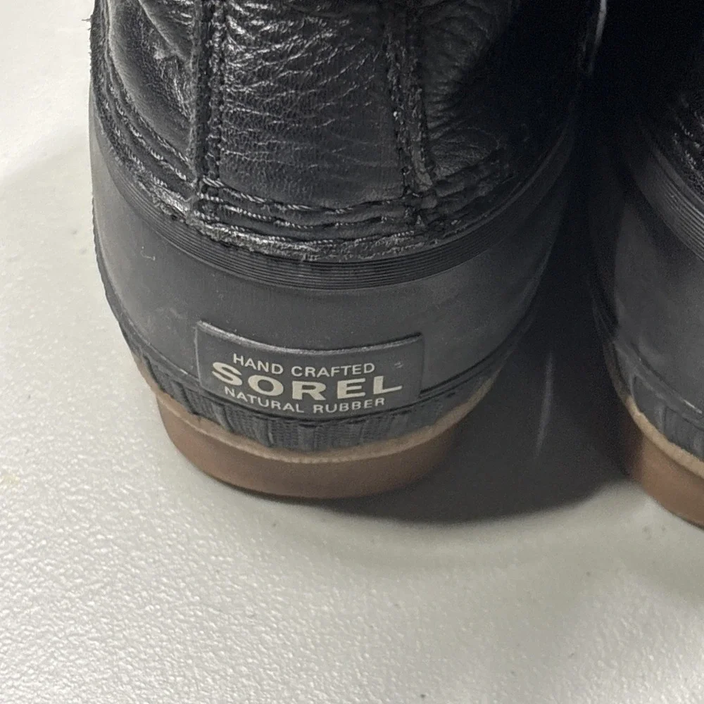 Sorel Cheyanne II Duck Boots Mens 9 Black Leather Waterproof Winter NM3498-010